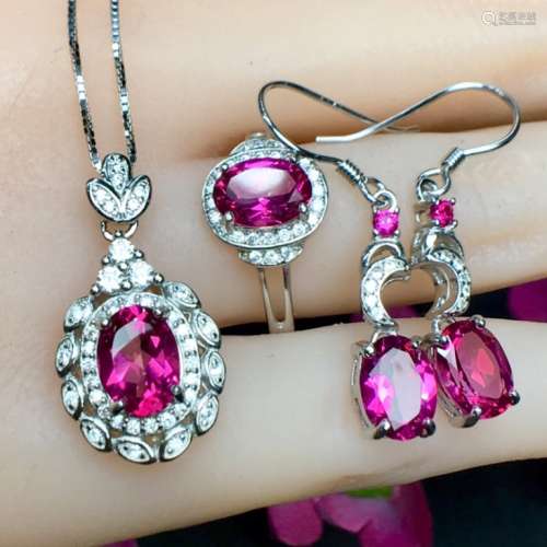 Pink Topaz Stone Ring,Earring and Necklace Set