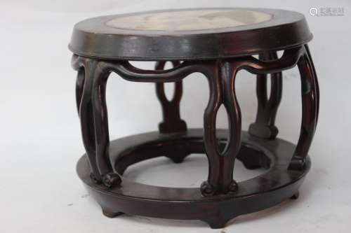Chinese Wood Stand w Marble Inlaid