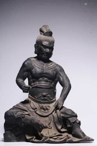 Chinese Wood Carved Warrior, Qing