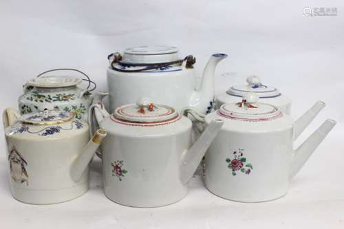 Six Chinese Famille Rose Porcelain Teapots