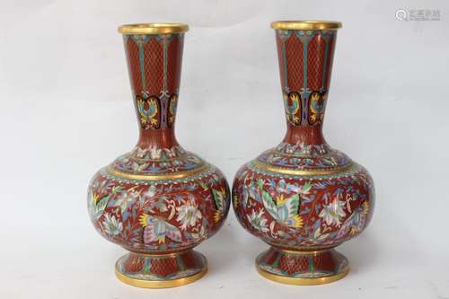 Pair of Chinese Cloisonne Vases