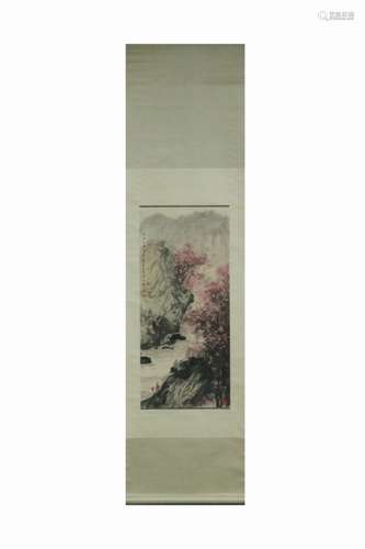 Chinese Ink Color Landscape Painting w Calligraphy