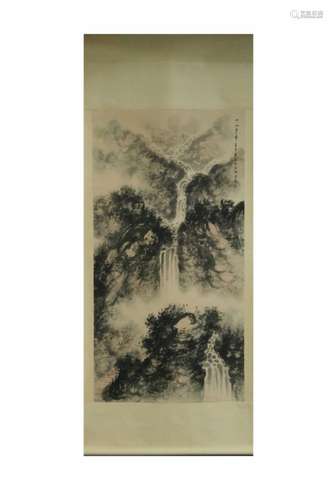 Chinese Ink Color Landscape Painting w Calligraphy