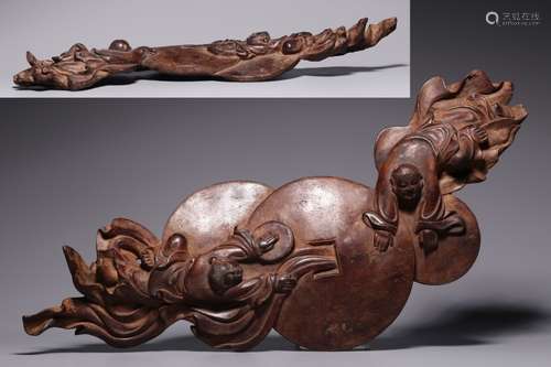 Qing Chinese Huanghuali Wood Carved Boys