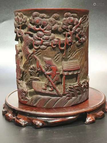 Qing Chinese Bamboo Carved Brushpot