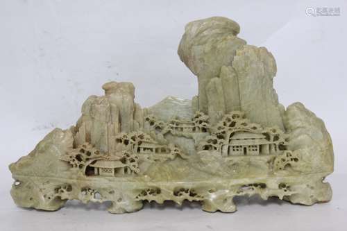 Chinese Soapstone Carved Mountain and Pine Tree