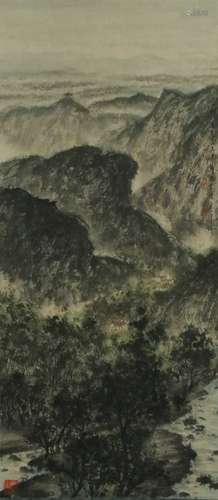 Chinese Ink Color Landscape Scroll Painting