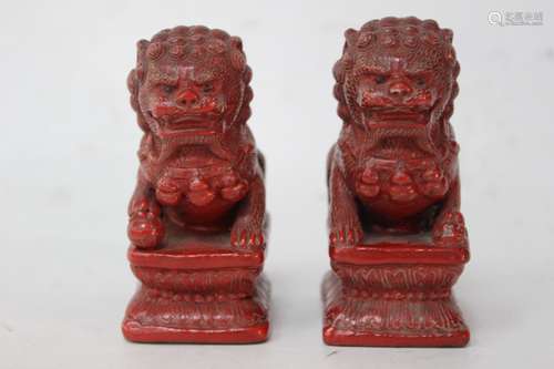 Pair of Chinese Cinnerbar Lion