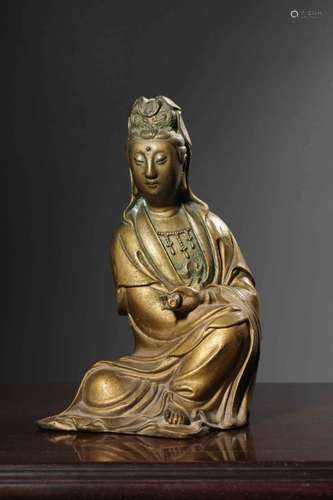 Chinese Gilt Bronze Guanyin