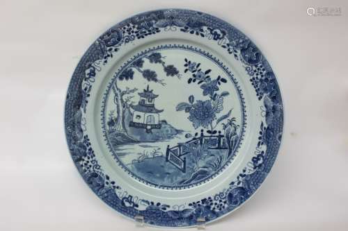 Large Chinese Blue and White Porcelain Charger