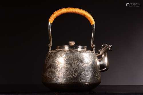 Japanese Engraved Silver Teapot