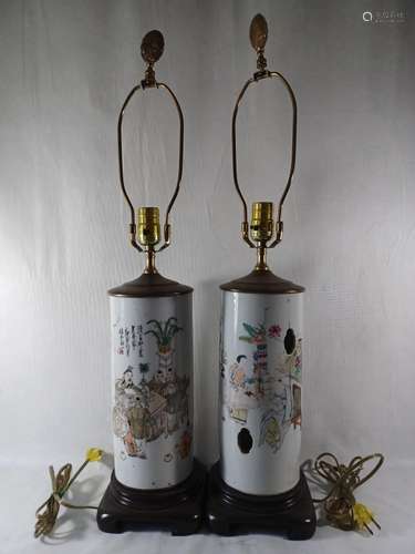 Pair of Chinese Famille Rose Porcelain Desk lamp