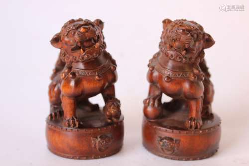 Two Chinese Huangyang Wood Lions