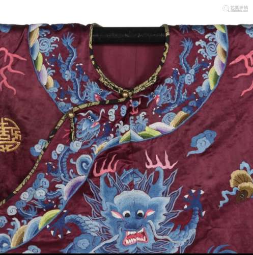 Late Qing Chinese Silk Dragon Embroidery