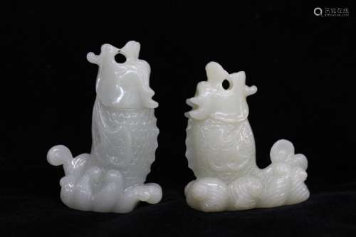 Two Chinese Jade Carved Fish