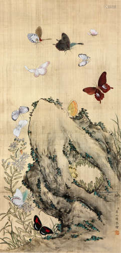 屈兆麟 1866-1937 花蝶图