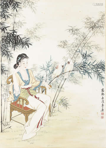 季康 1911-2007 竹林仕女图