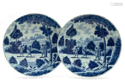 Two Delft rural scene landscape chargers