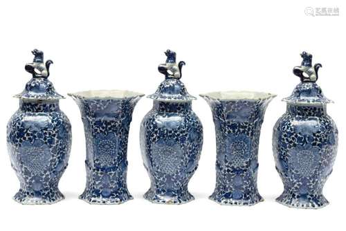 A blue and white Delft pottery garniture set