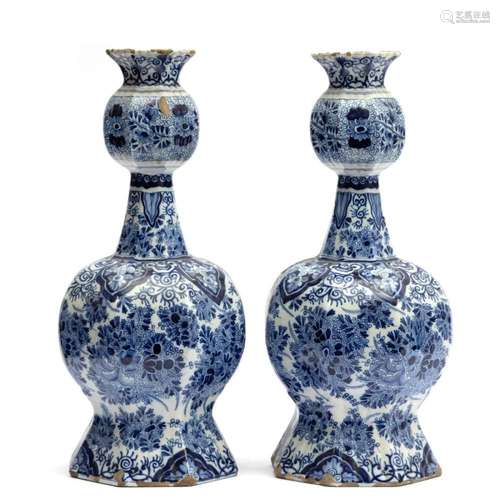 A pair of blue and white Delft pottery "knobbelvazen&qu...