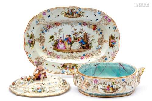 A Meissen  Watteau  tureen and platter