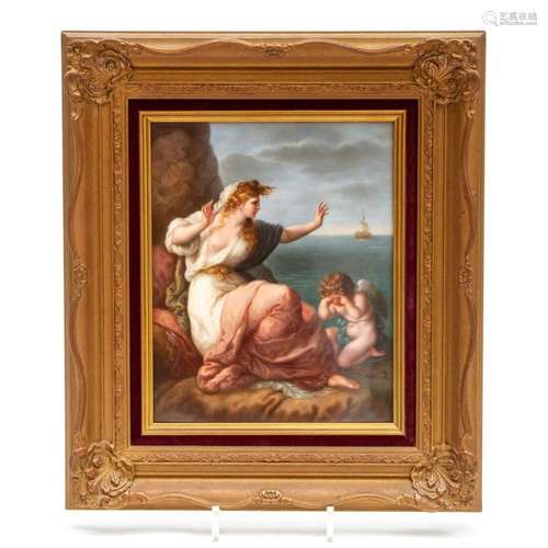 A KPM or Dresden porcelain plaque  Traurende Ariadne