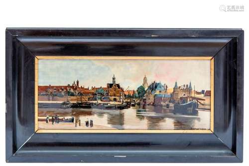 A Rozenburg pottery plaque, View of Delft, after Vermeer