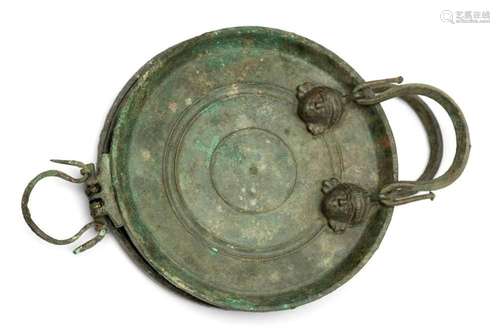 A Roman bronze two-part hinged mirror