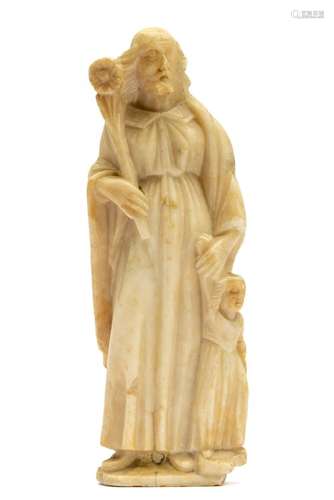 A carved alabaster figure of Saint Joseph with Child and lil...