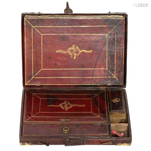 A French gilt-tooled leather writing box