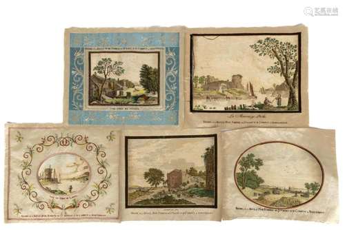 Five Dutch embroidered silk scenes