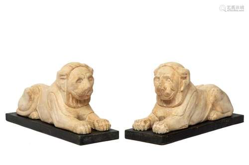 A pair of white painted carved wooden lions,  Leeuw van Katw...