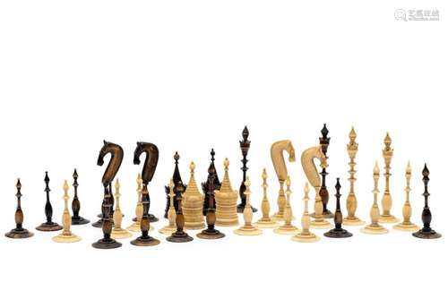 A Dutch turned bone Selenus chess set