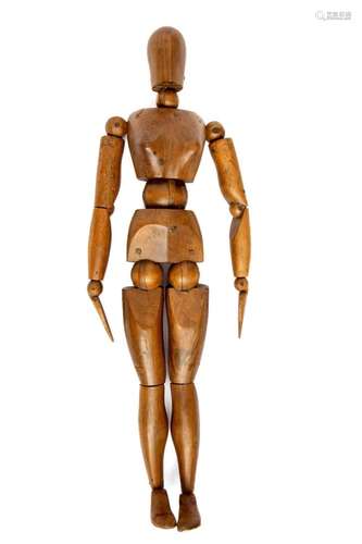 A large French walnut female artist mannequin