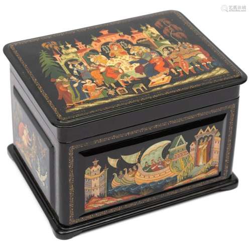 A large Russian lacquer Palekh box