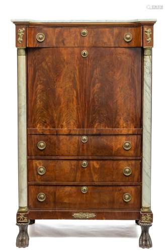 A Dutch ormolu-mounted mahogany and white marble secretaire ...