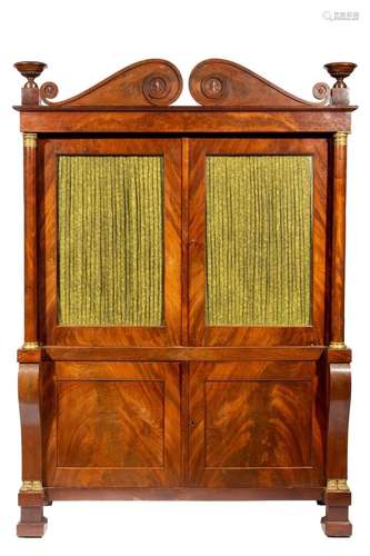 An Empire ormolu-mounted mahogany display cabinet