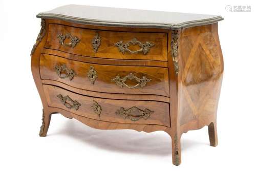 A Swedish brass-mounted walnut and fruitwood parquetry commo...