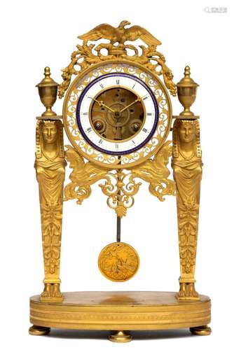 An Empire ormolu skeleton clock