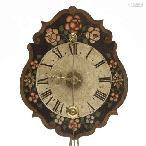 A German polychrome painted  Kuhschwanz  clock