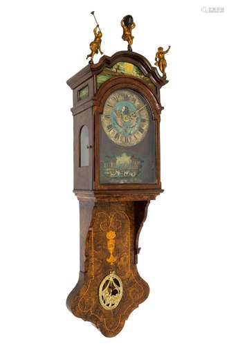 A Frisian burr-walnut wall clock,  staartklok