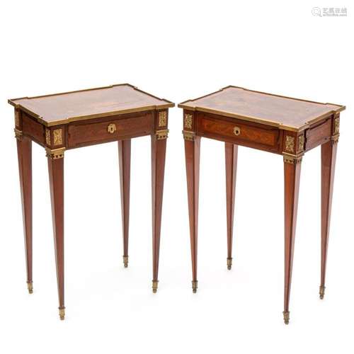 A pair of French ormolu-mounted mahogany, sycamore, and frui...