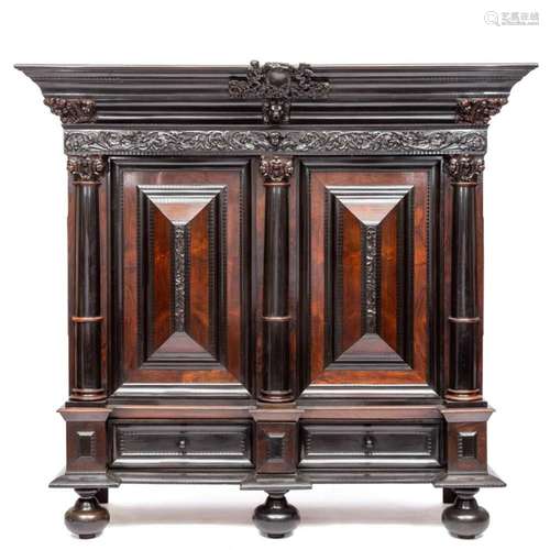 A Dutch ebony and kingwood cupboard  kussenkast