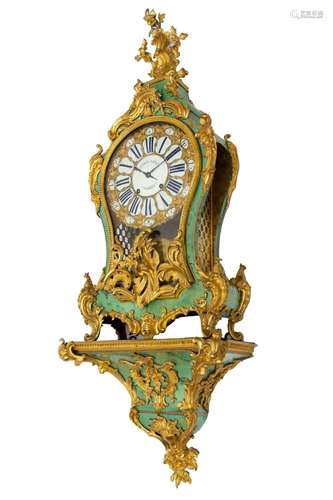 A Louis XV ormolu-mounted corne verte bracket clock