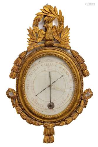 A Louis XVI giltwood barometer and Réaumur thermometer