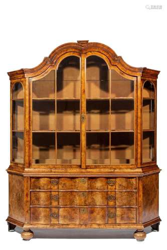 A Dutch burr-walnut display cabinet