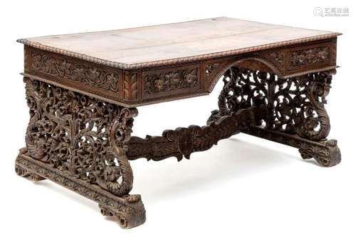 An Anglo-Indian carved rosewood writing desk