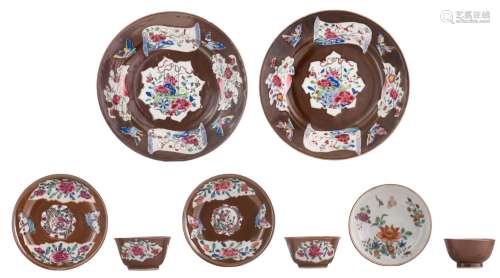 A collection of Chinese famille rose Batavian ware dishes, t...