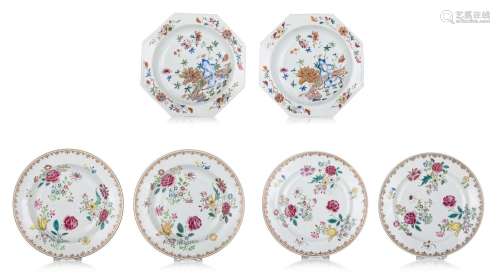 A collection of six Chinese famille rose export porcelain pl...