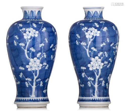 A Chinese blue and white 'Prunus on cracked ice' baluster va...